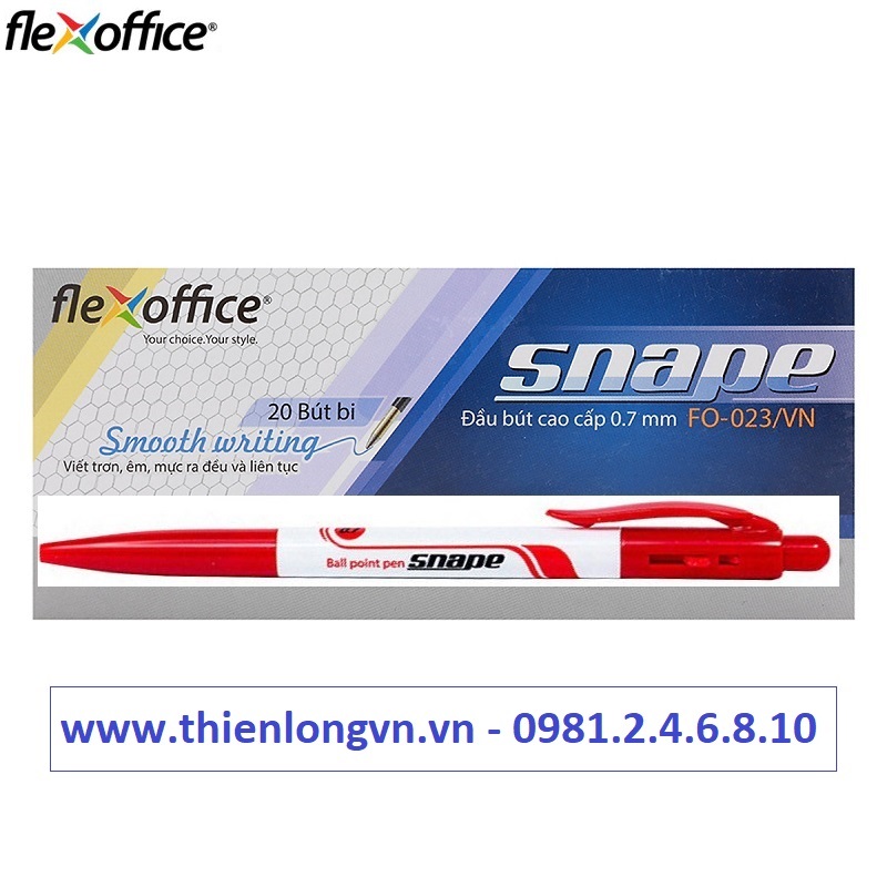 Hộp 20 cây bút bi 0.7mm Flexoffice FO-023 mực đỏ