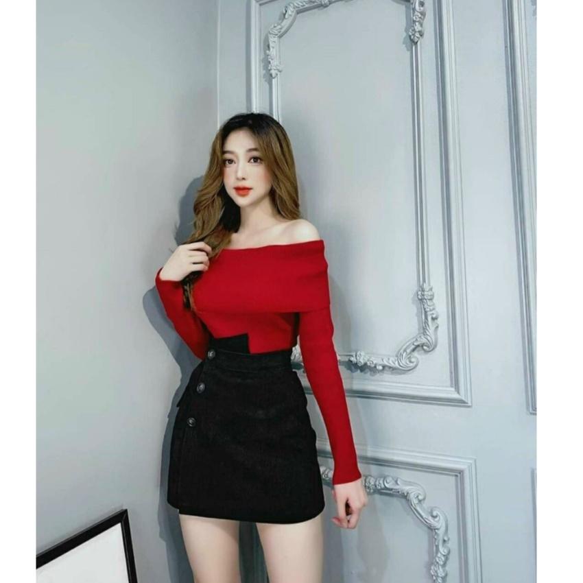 Sét áo cotton trễ vai và chân váy siêu hot