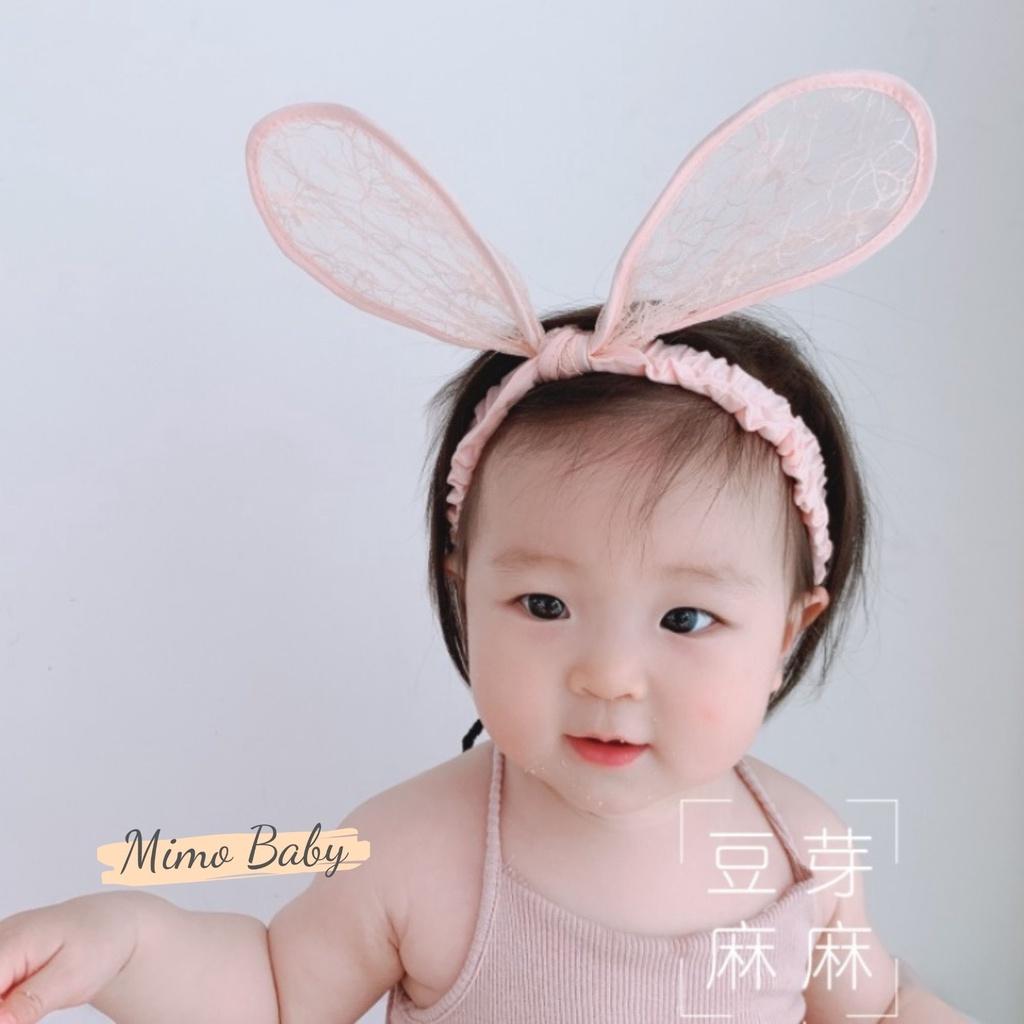 Băng đô turban tai thỏ ren bản lớn đáng yêu cho bé Mimo Baby BD31