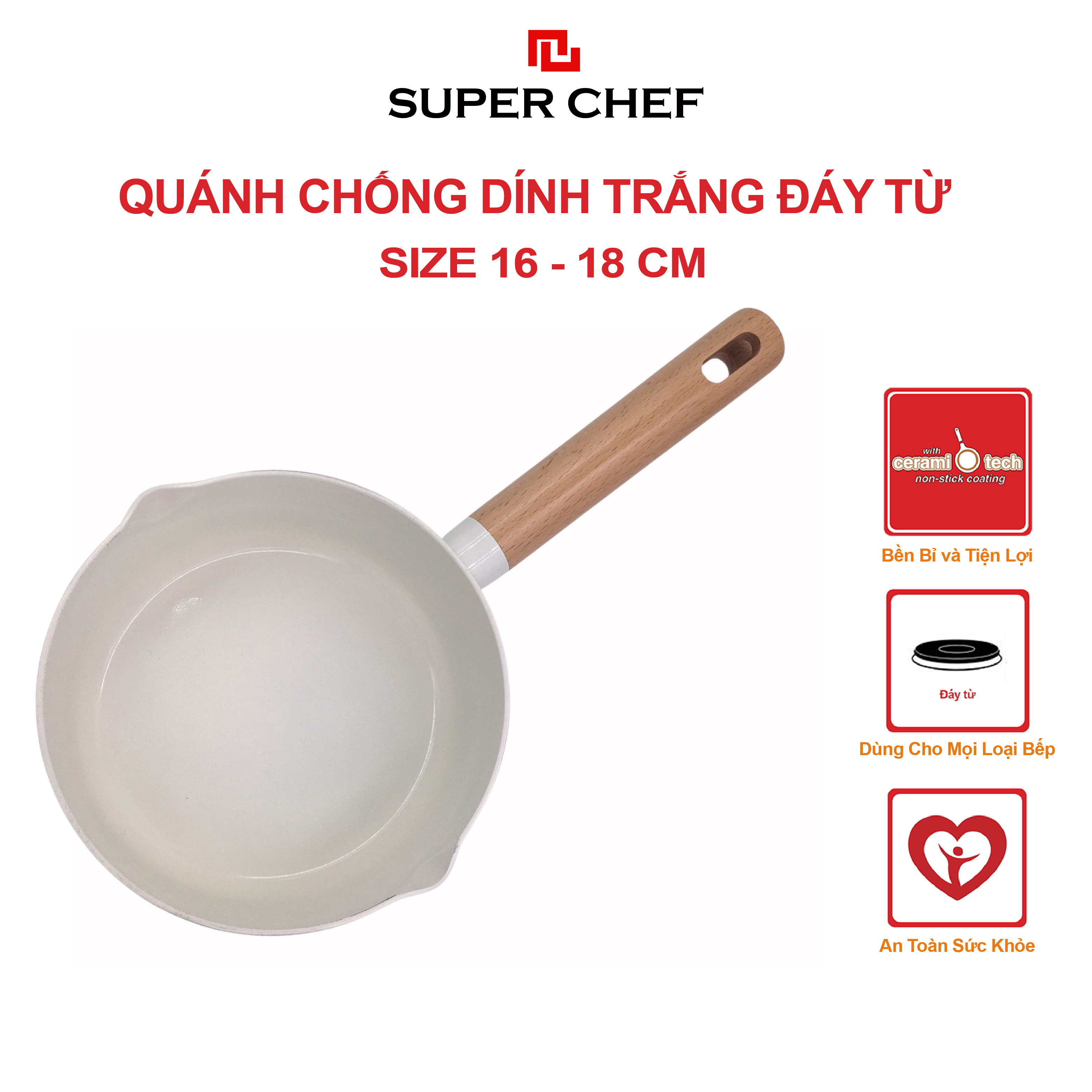 Quánh nắp kính SUPER CHEF hợp kim tráng men trắng đáy từ bền bỉ