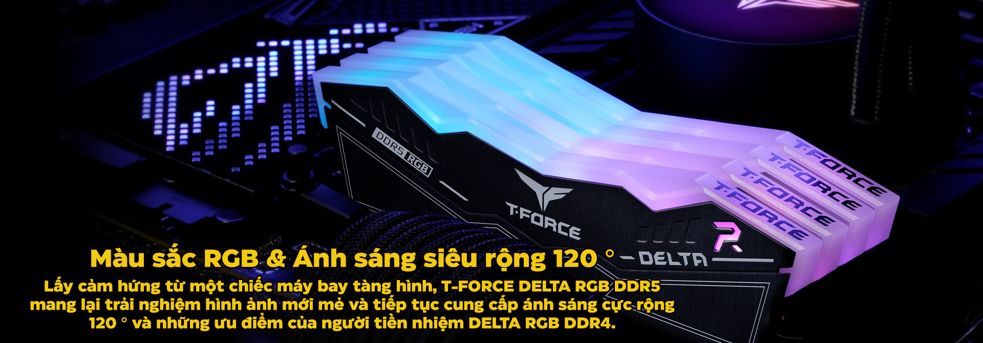 Ram máy tính Team T-Force Delta LED RGB [ĐEN] 16GB DDR4 3600MHz - Hàng chính hãng Viễn Sơn phân phối