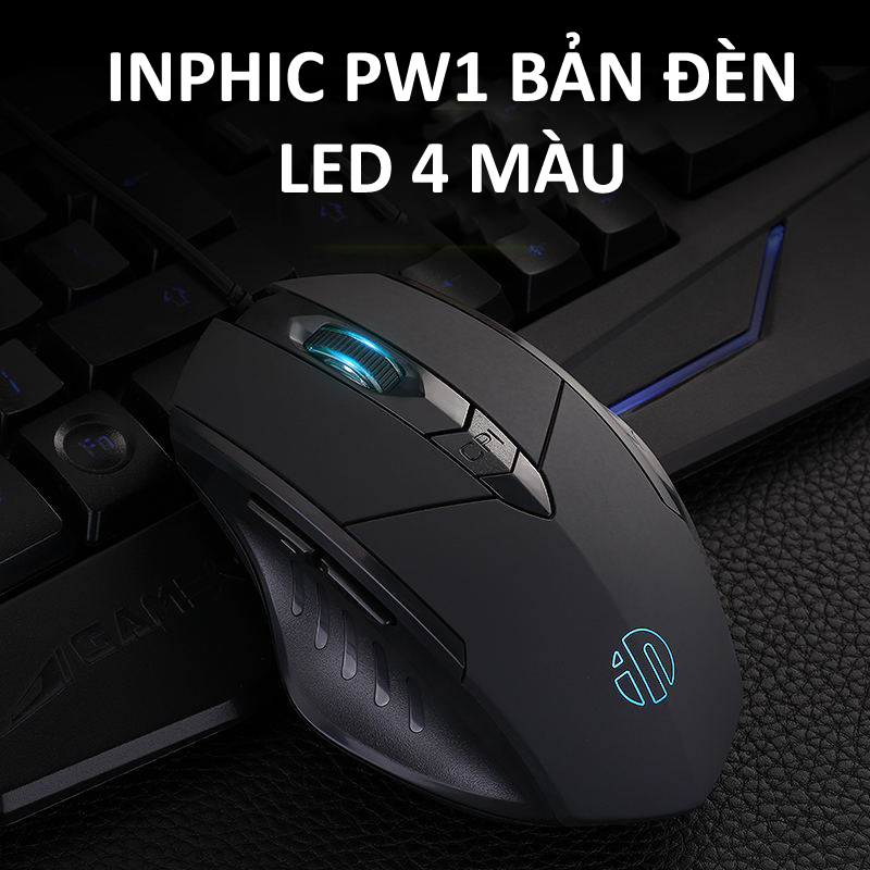 Chuột gaming máy tính có dây chống ồn silent click INPHIC PW1 đèn led 4 màu dành cho game thủ, văn phòng - Hàng Chính Hãng