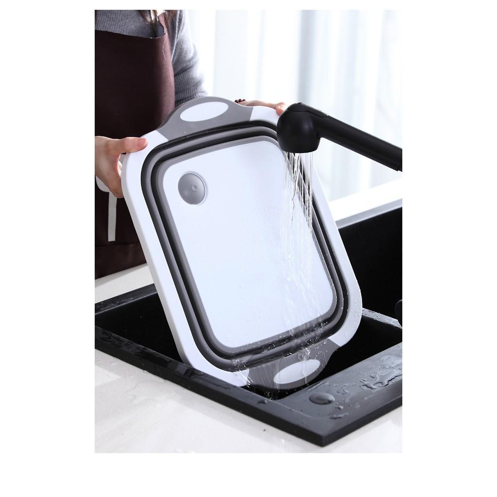 Thớt Nhựa Đa Năng Kiêm Chậu Rửa, Rổ Siêu Tiện Dụng 3 In 1 Cho Nhà Bếp,Chậu Kèm Thớt Nhựa Đa Năng Gấp Gọn