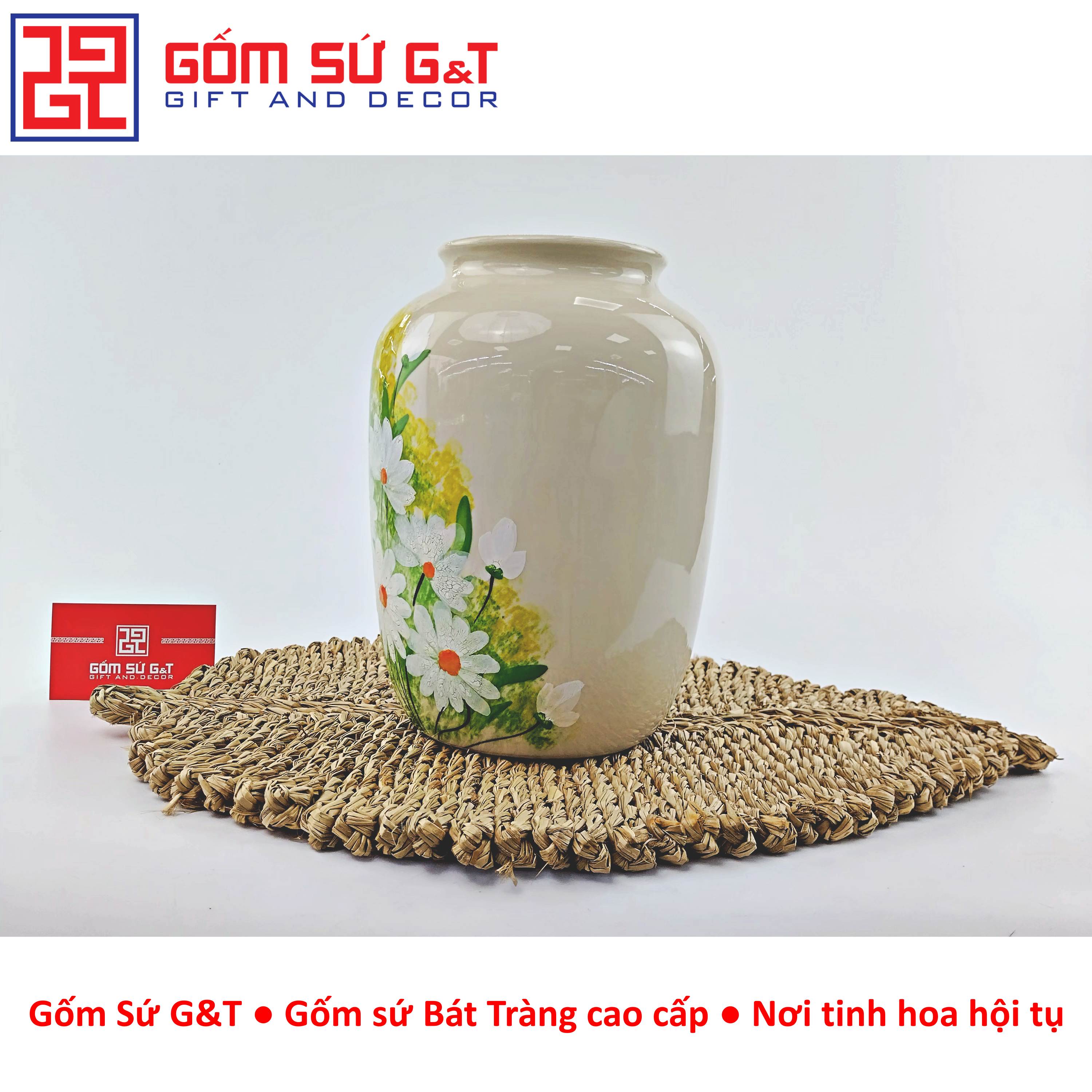 Lọ hoa dáng thạp vẽ cúc họa mi Gốm Sứ G&amp;T