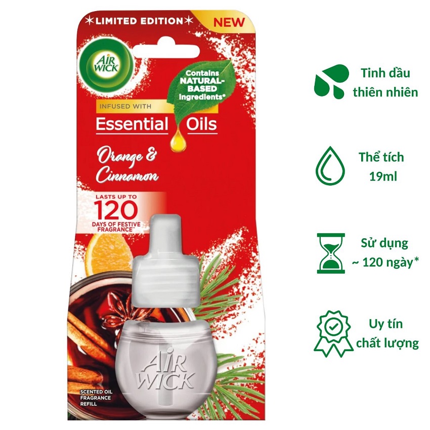 [26 mùi hương] Chai tinh dầu cắm điện Airwick thay thế (Refill) 19ml, điện 220V dùng thay thế trong bộ tinh dầu cắm điện
