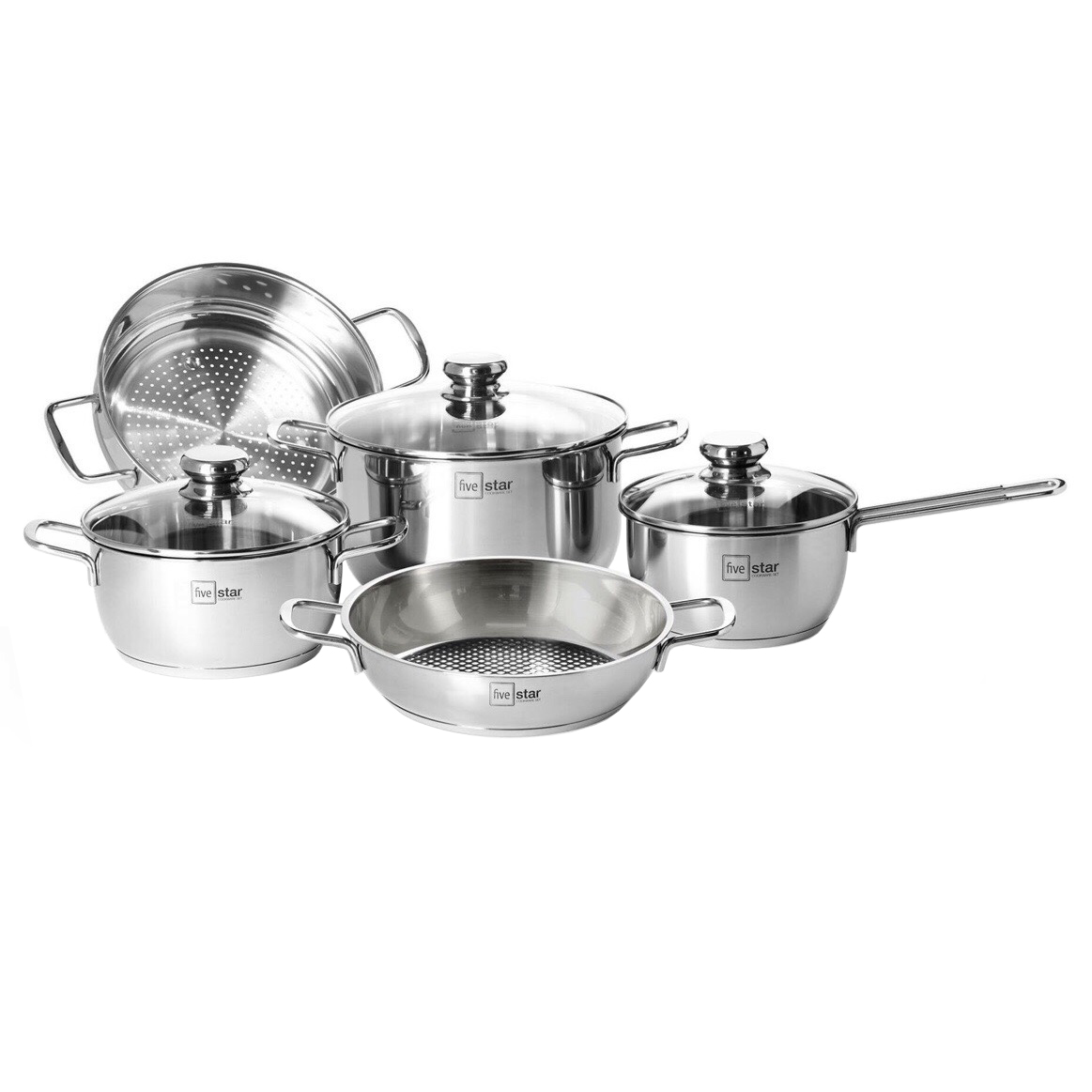 Bộ 5 nồi xửng chảo inox 430 nắp kính Fivestar FS08CG1