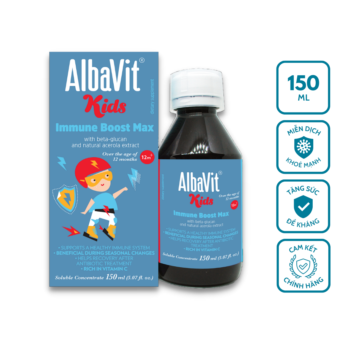 Siro Albavit Kids Immune Boost Max hỗ trợ trẻ tăng cường sức đề kháng (Chai 150ml)