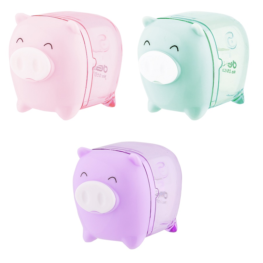 Combo 3 Máy gọt bút chì- mini Deli 557 Piggy 1-hole sharpener w/canister φ7mm Giao màu ngẫu nhiên