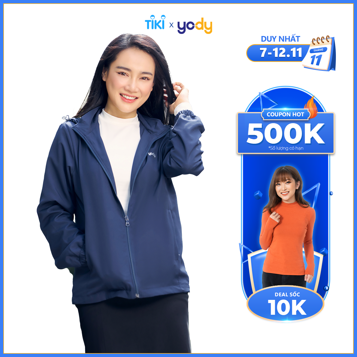 Áo Gió Nữ YODY trượt nước thông minh, gấp gọn, mũ có thể tháo rời AKN5042