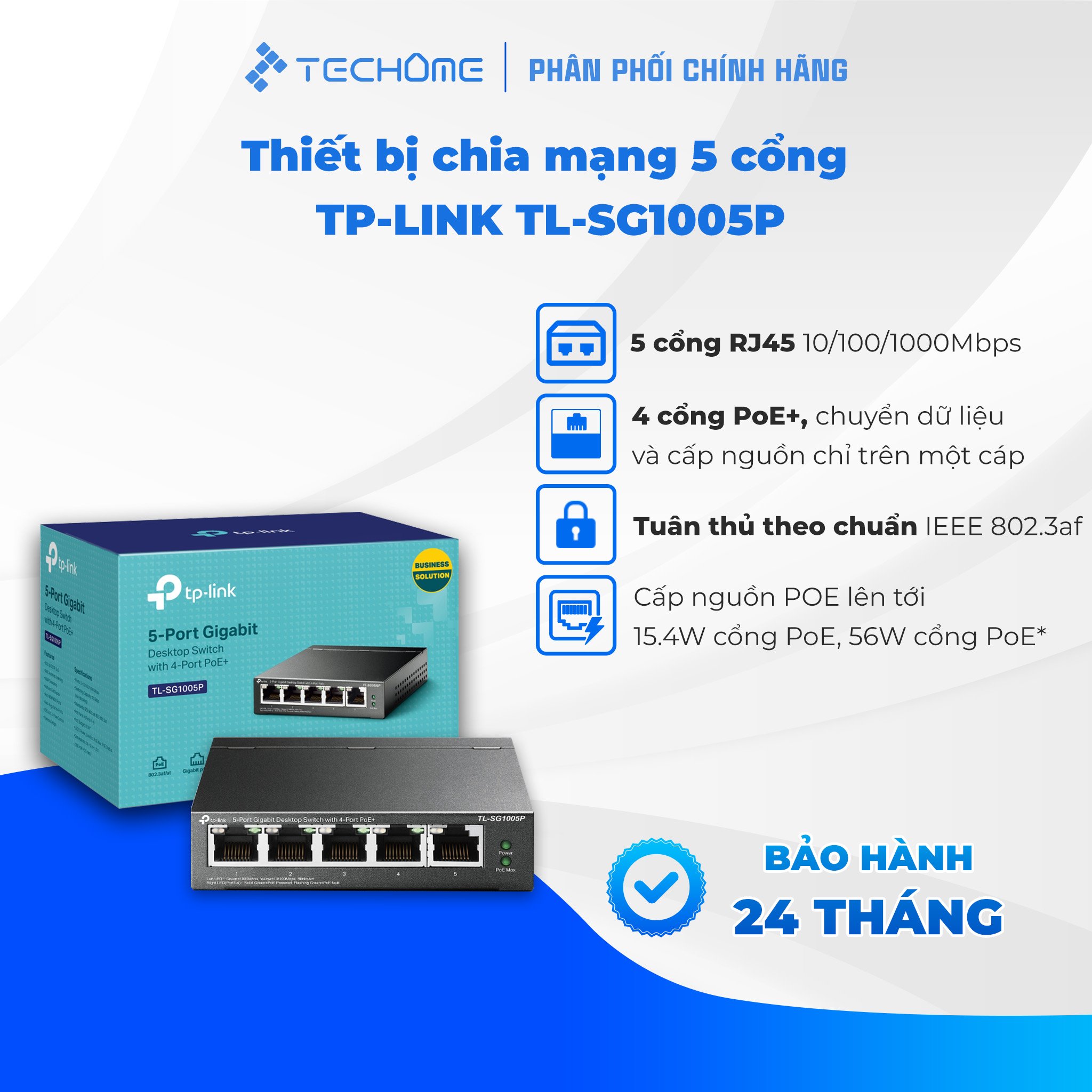 Thiết bị chia mạng Switch để bàn TP-LINK TL-SG1005P 4 Cổng POe - Hàng chính hãng