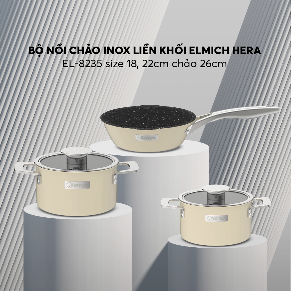 Bộ nồi Inox liền khối Elmich Hera EL-8235 size 18, 22 chảo 26cm