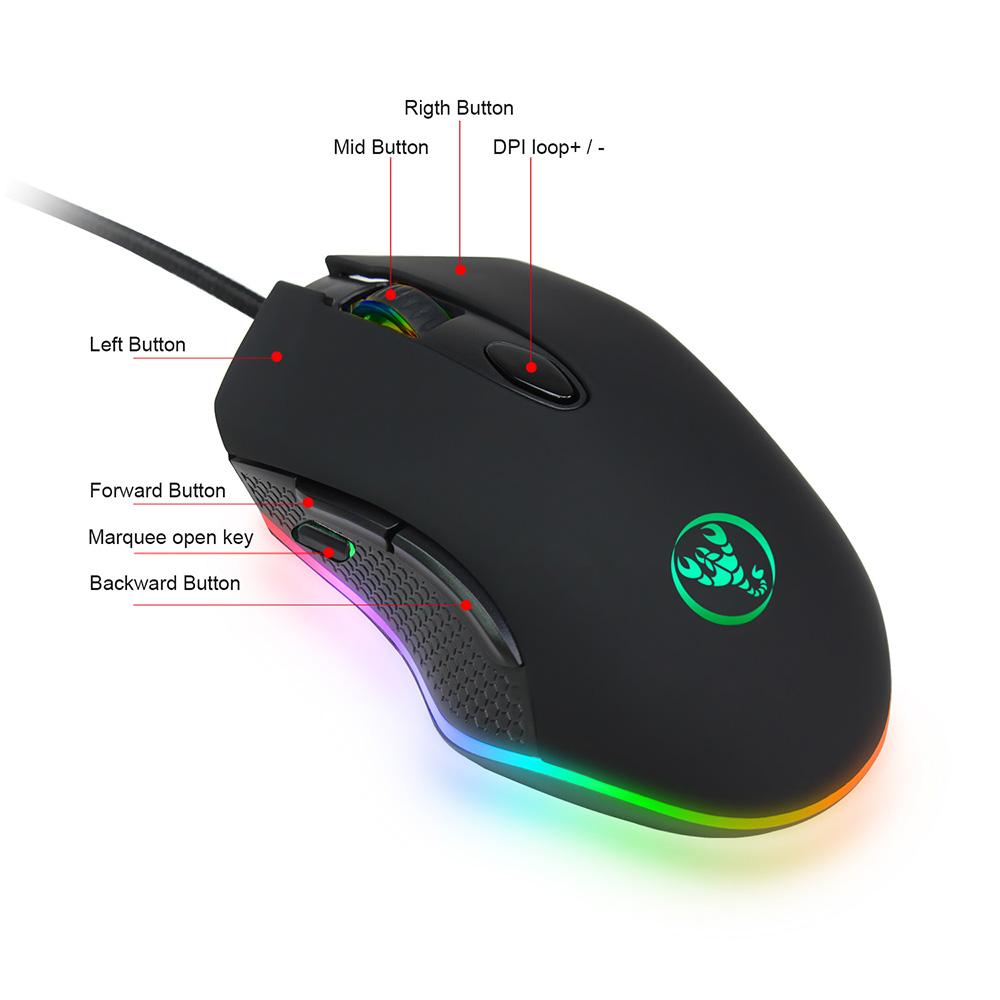 HXSJ S500 Gaming Mouse USB Wired Mechanical Mouse Max. 4800DPI Programming 6 Buttons Breathing LED Mouse Gamer for PC