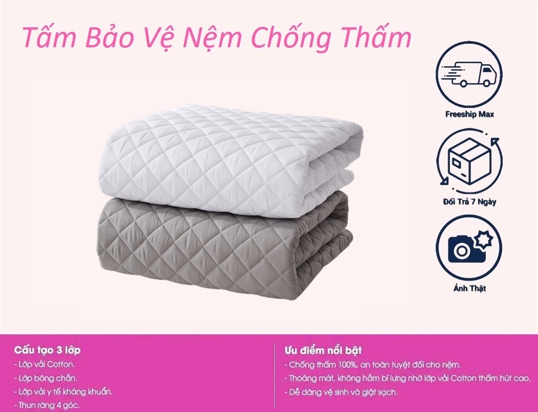 TẤM LÓT CHỐNG THẤM BẢO VỆ NỆM HÀNG KHÁCH SẠN CAO CẤP 1M/1M2/1M4/1M6/1M8/2M/2M2