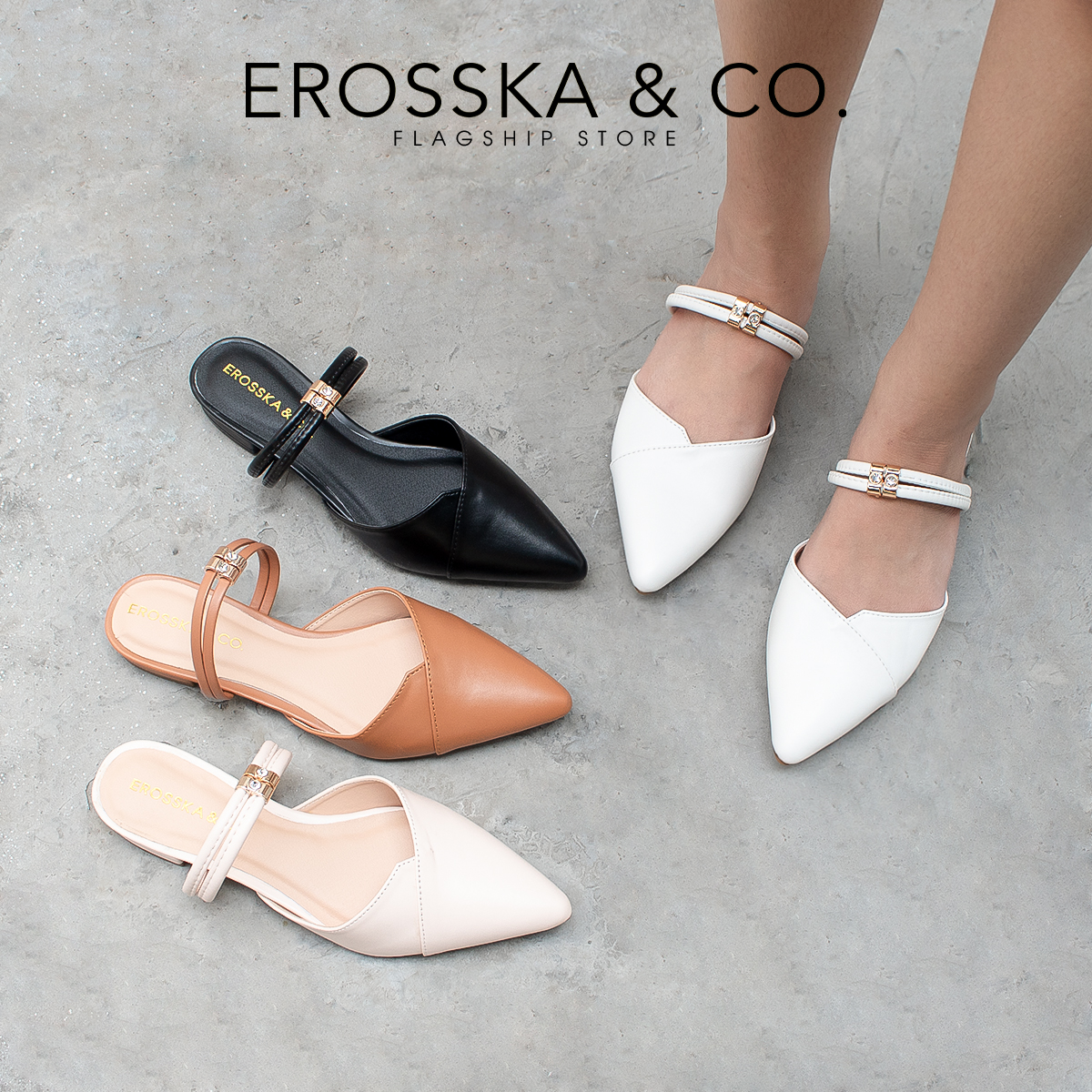 Giày Bít Mũi Phối Dây Thời Trang Erosska EL004 (Màu trắng)