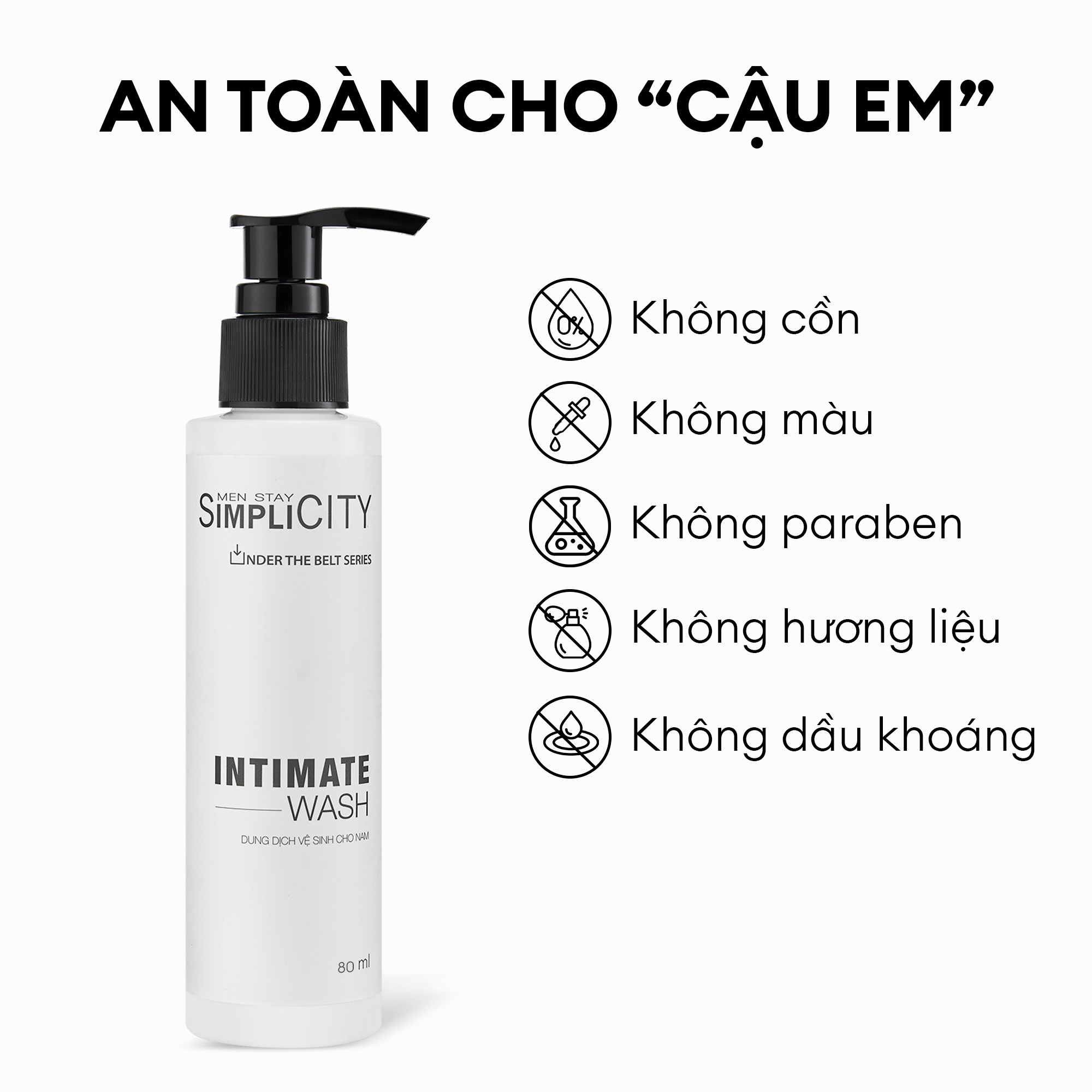 Dung dịch vệ sinh nam Men Stay Simplicity giảm ngứa, làm sạch &amp; ngăn mùi hiệu quả Intimate Wash 80ml