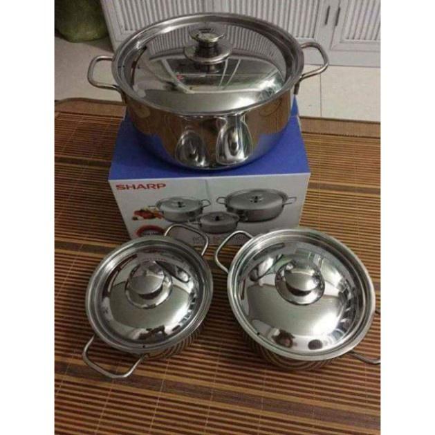 Bộ 3 Nồi Inox Shap Hàng Cao Cấp Đun Được Mọi Loại Bếp