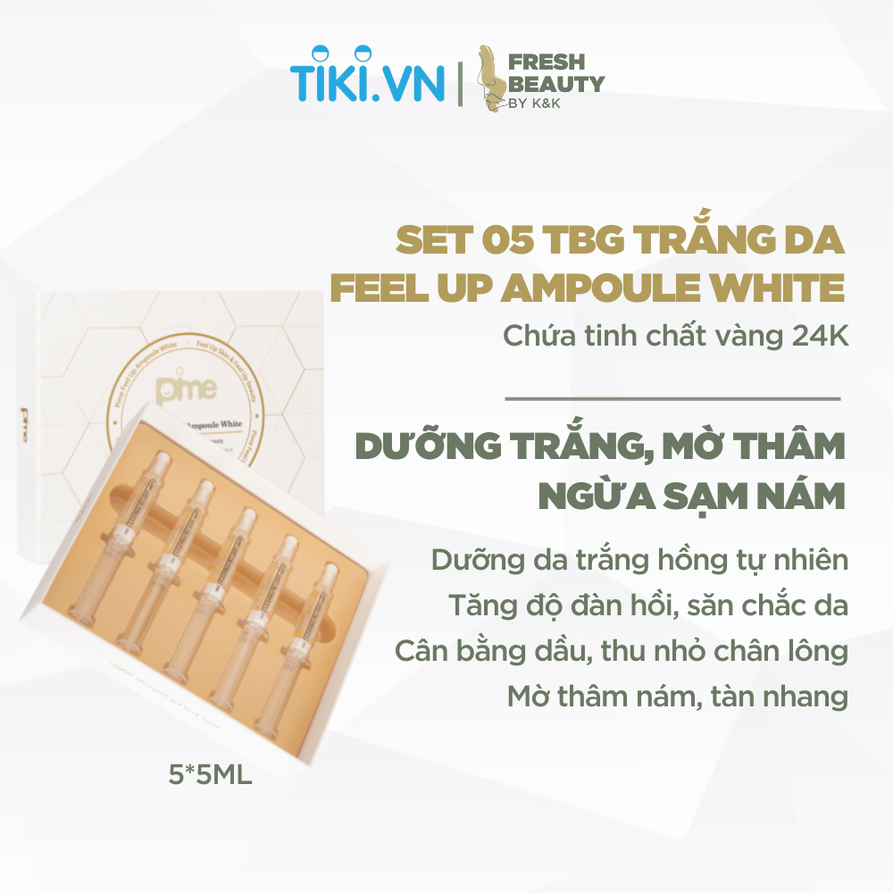 Set 5 tuýp tế bào gốc Pime Feel Up Ampoule White dưỡng trắng, hỗ trợ ức chế sắc tố nám sạm