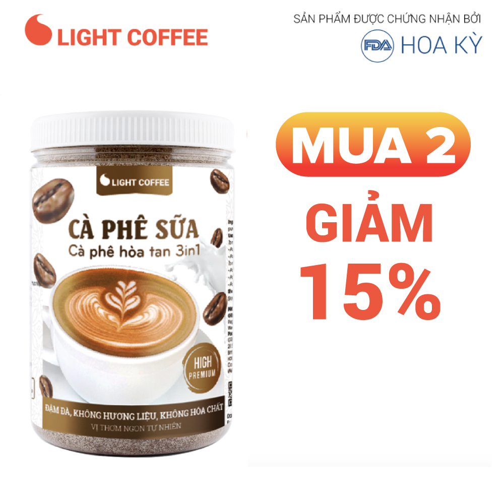 Cà phê sữa hòa tan 3in1 Light Coffee, không hương liệu, thơm ngon tự nhiên - Hũ 500g - 600g