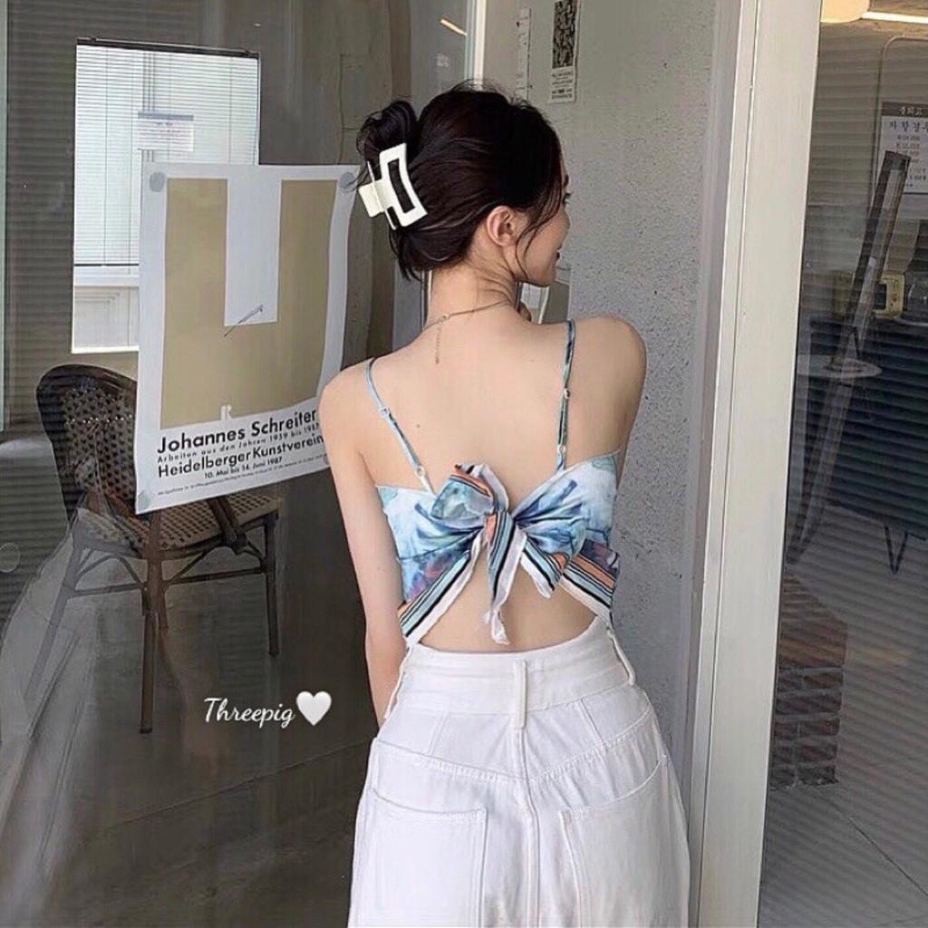 Áo Yếm Nữ ️ Áo 2 Dây️ Vải Lụa Hở Lưng Buộc Nơ Họa Tiết BoHo Trẻ Trung - LINH STORE 99