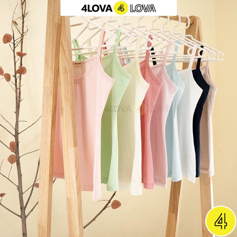 Áo hai dây nữ cổ tim trơn basic 4LOVA chất liệu cotton mềm mại, quyến rũ