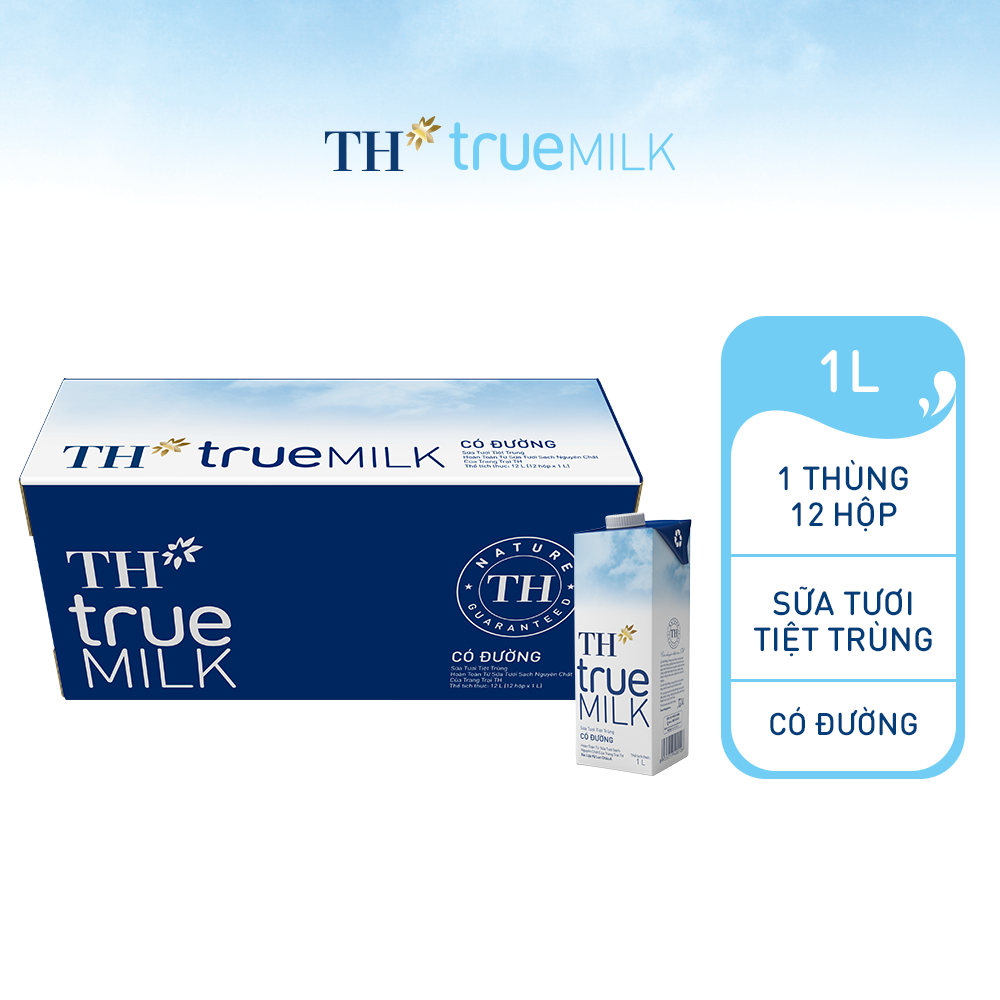 Thùng 12 hộp sữa tươi tiệt trùng có đường TH True Milk 1L (1L x 12)