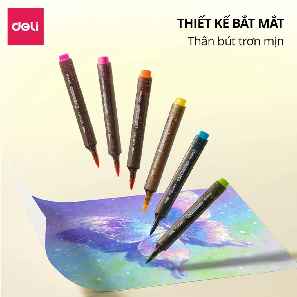 [SALE 39K] Bút Marker Nhũ Kim Tuyến 1 Đầu 12/24/36/48 Màu Deli Mềm Ngòi Nhũ Sáng Màu Vẽ Anime, Bullet Journal