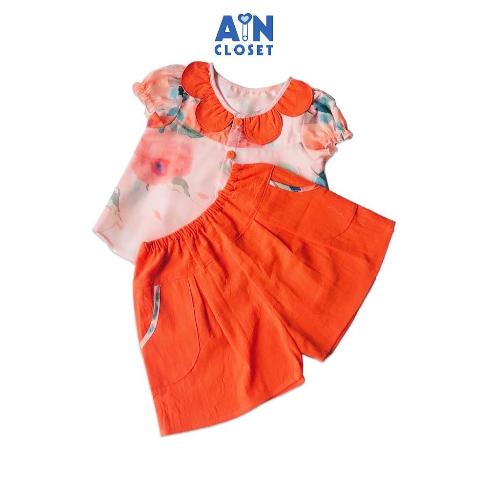 Bộ quần áo ngắn bé gái họa tiết Hoa quần váy cam - AICDBGWBJICK - AIN Closet