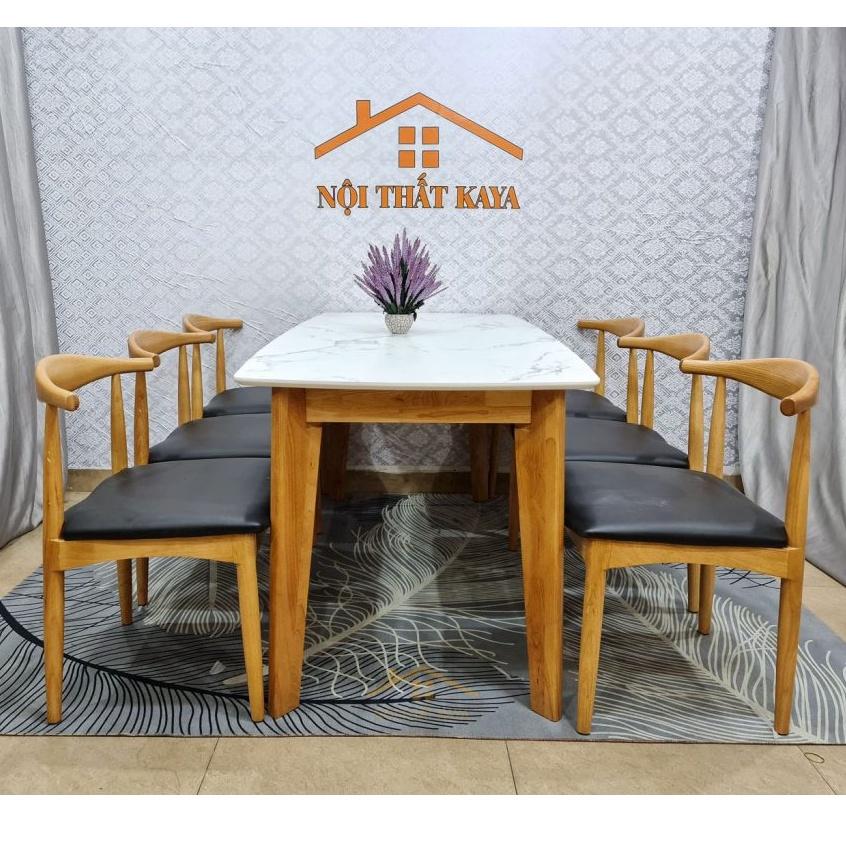 Bộ bàn mặt đá 6 ghế Bull-đầu bò chân chữ A 160cm x 80cm x 75cm  Mặt bàn đá với nguyên liệu được nhập khẩu từ Malaysia