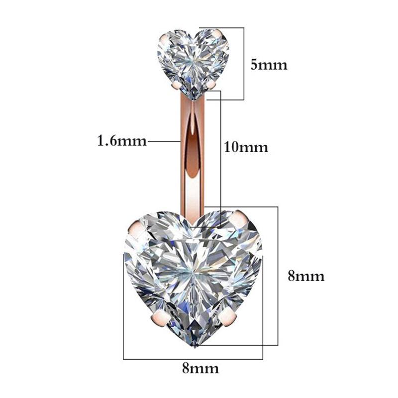 Khuyên Rốn Đính Đá Zircon 8mm Hình Trái Tim Đôi