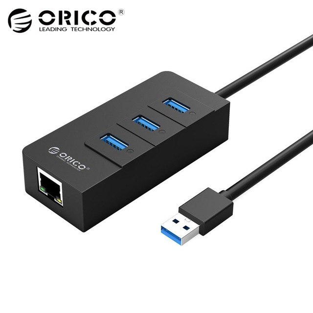 Bộ chia USB HUB 3 cổng USB 3.0 tích hợp cổng Lan Gigabit Orico HR01-U3 - Hàng Chính Hãng