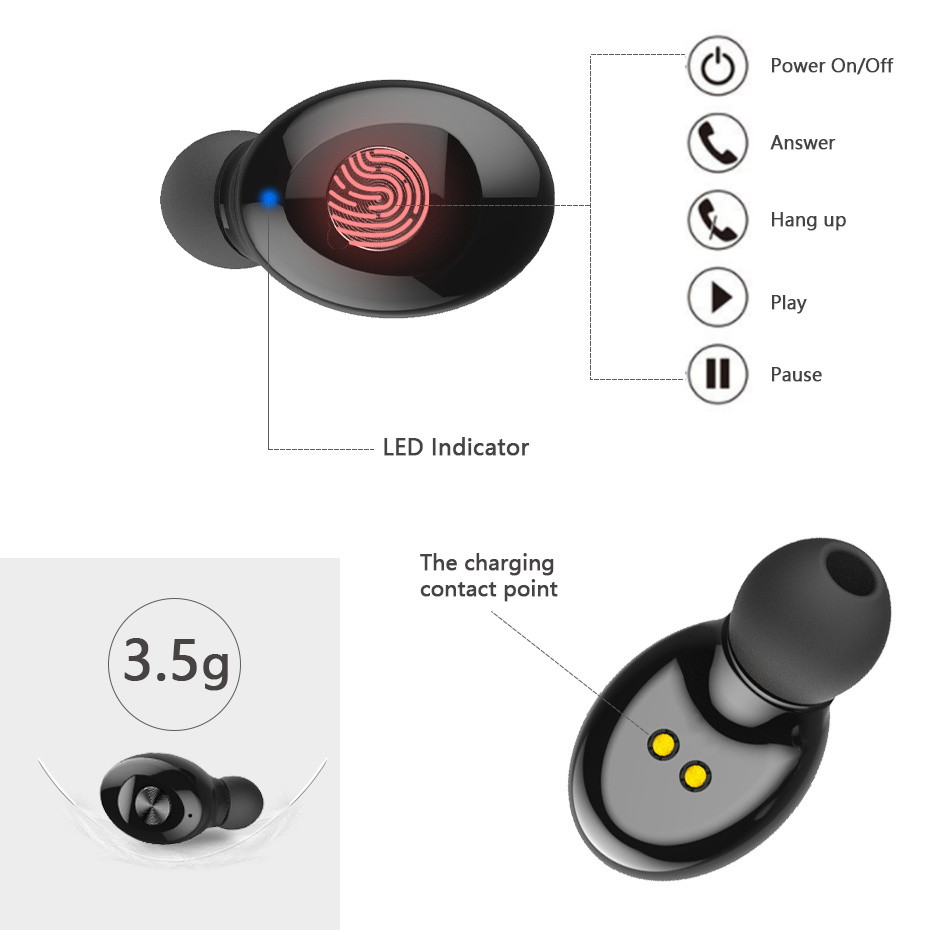 Tai Nghe Bluetooth Không Dây Nhét Tai XG-12 Mini True Wireless Bluetooth 5.0 Dung Lượng 350mAh Màu Đen- Hàng Chính Hãng