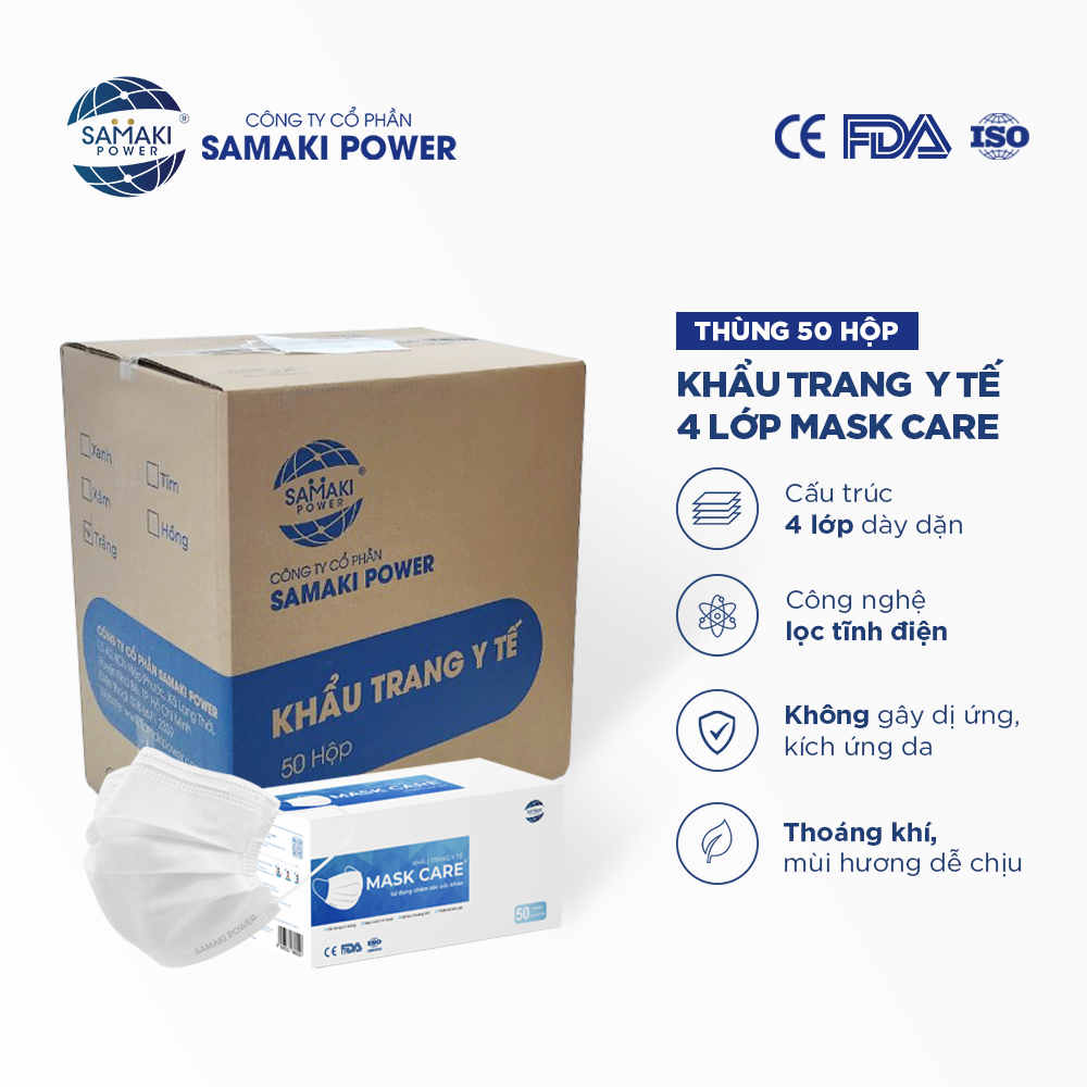 Thùng khẩu trang y tế 4 lớp Samaki Power - 50 hộp, 2500 cái