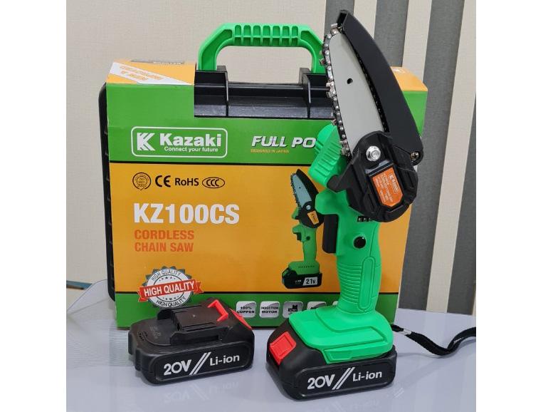 MÁY CƯA XÍCH MINI CẦM TAY DÙNG PIN 21V KAZAKI KZ100CS (2 PIN. 1 SẠC)- HÀNG CHÍNH HÃNG