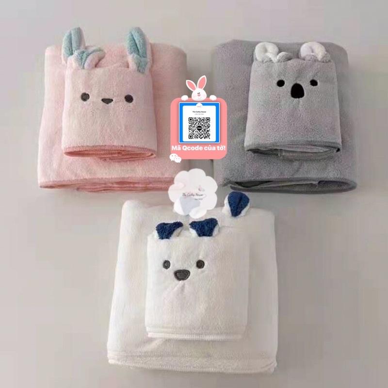 Top khăn mặt khăn tắm nhập khẩu Nhật vải Microfiber siêu thấm hút, siêu nhẹ cho bé hình thỏ gấu  đáng yêu