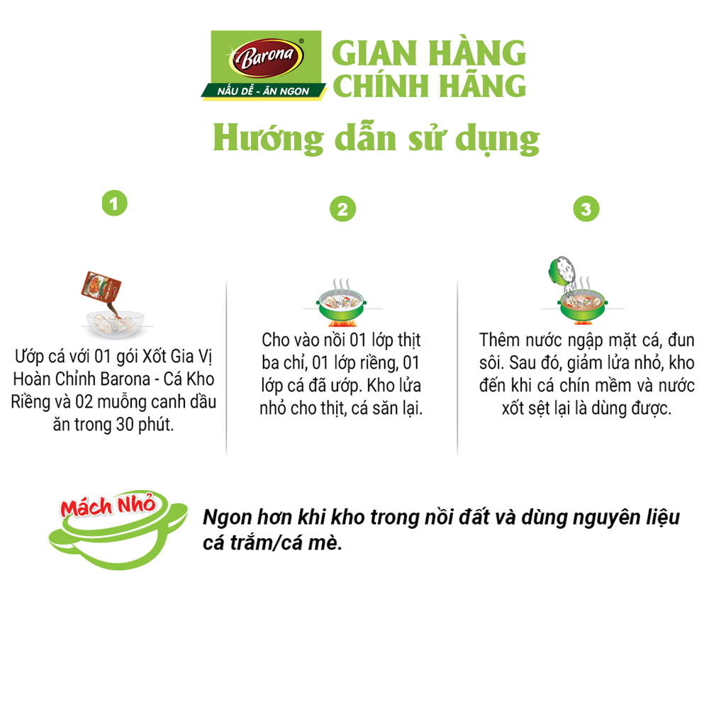 Combo 3 gói Xốt Gia vị hoàn chỉnh Barona - Cá kho riềng 80gr