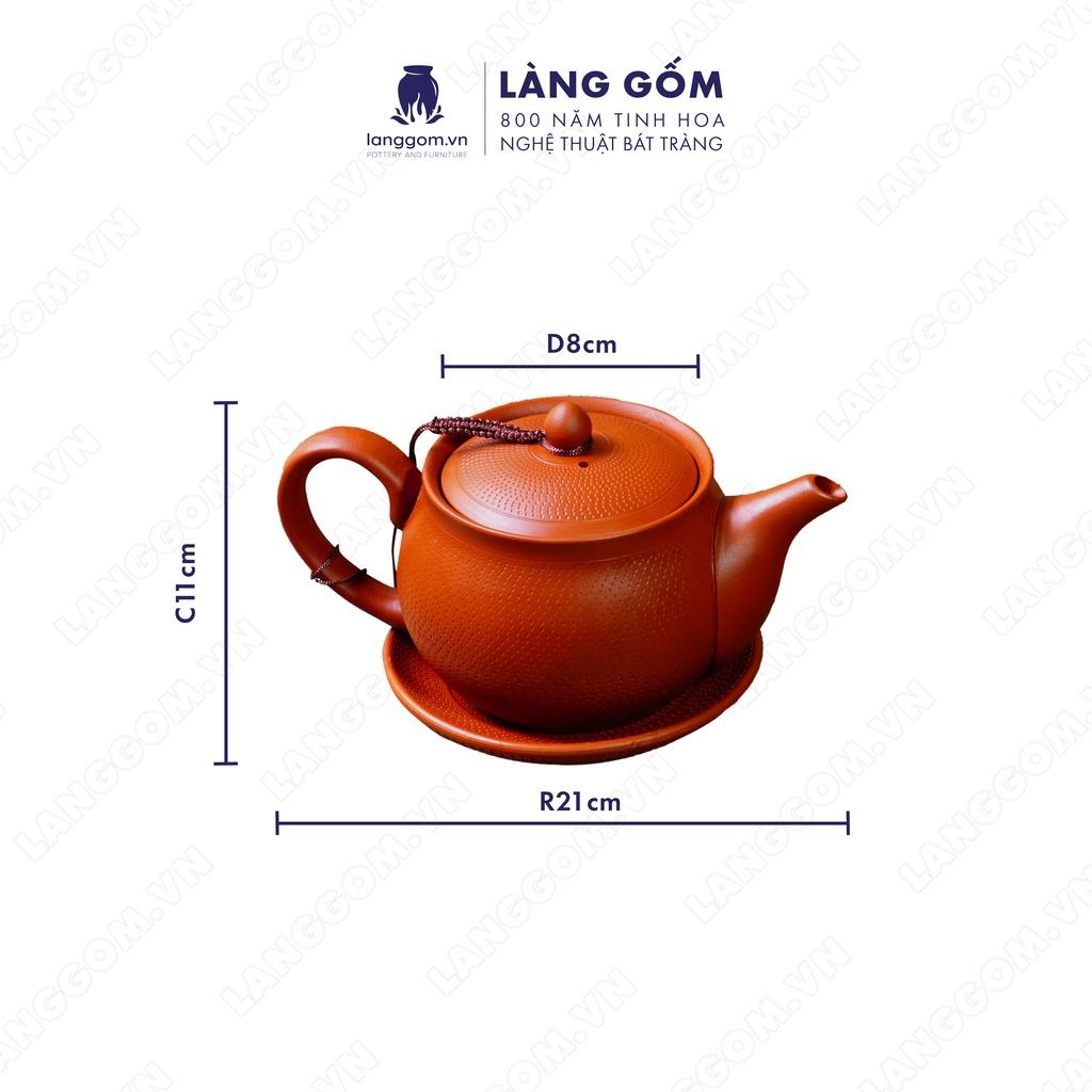 Bộ ấm chén đất nung hồng ganh - Men mộc - Gốm sứ Bát Tràng - langgom.vn