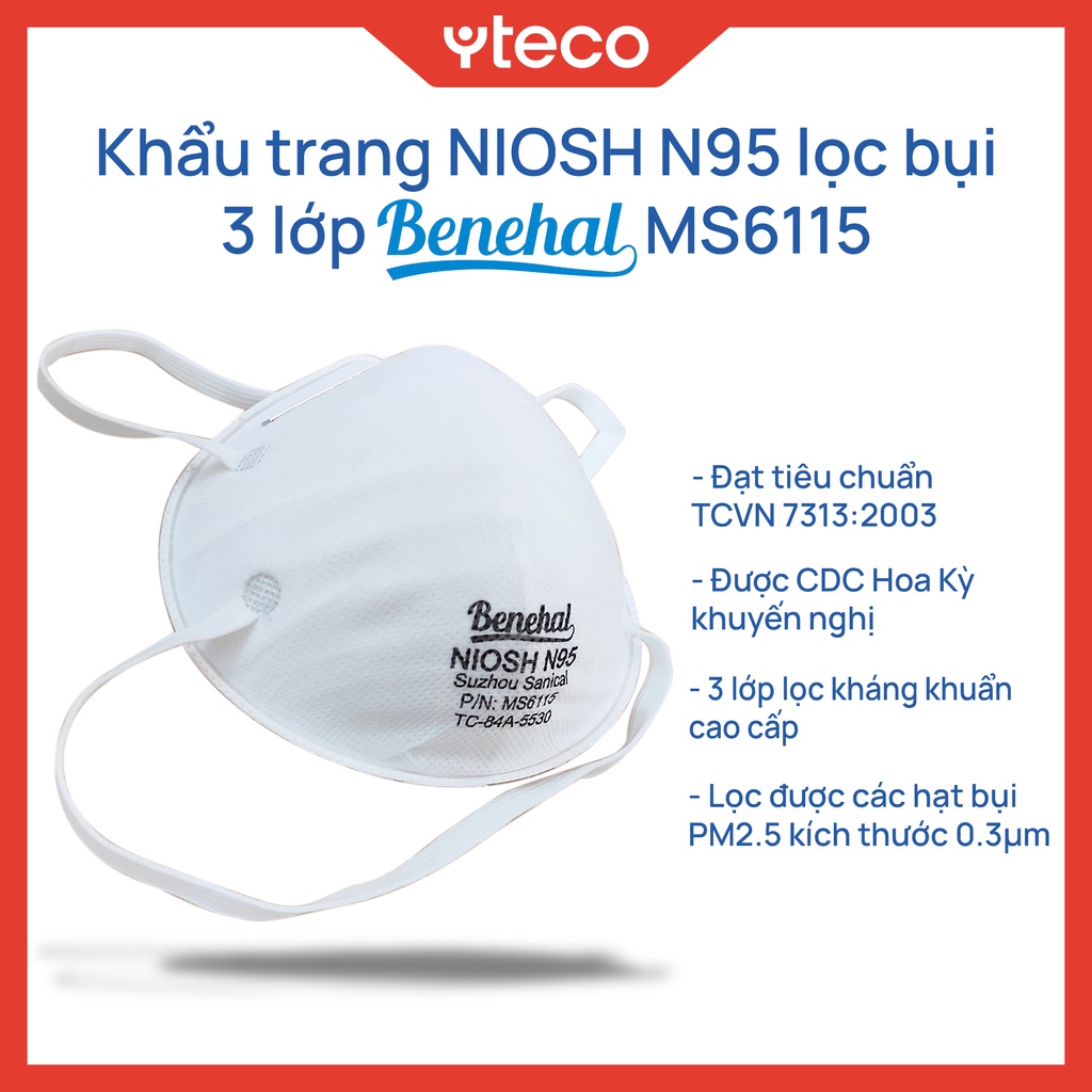 Khẩu trang NIOSH N95 lọc bụi 3 lớp Benehal MS6115