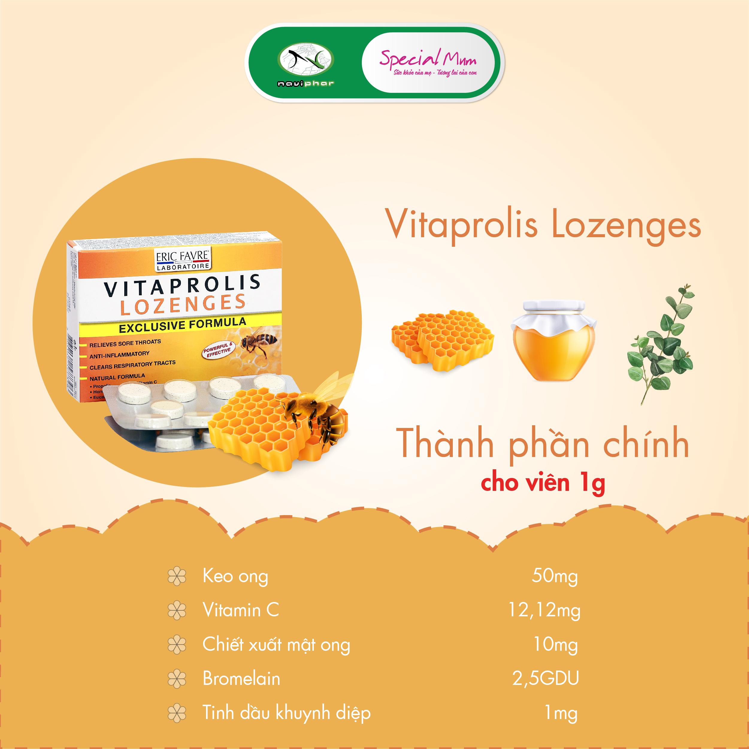 TPBVSK Vitaprolis Lozenges Viên ngậm ho cho cả gia đình thành phần tự nhiên