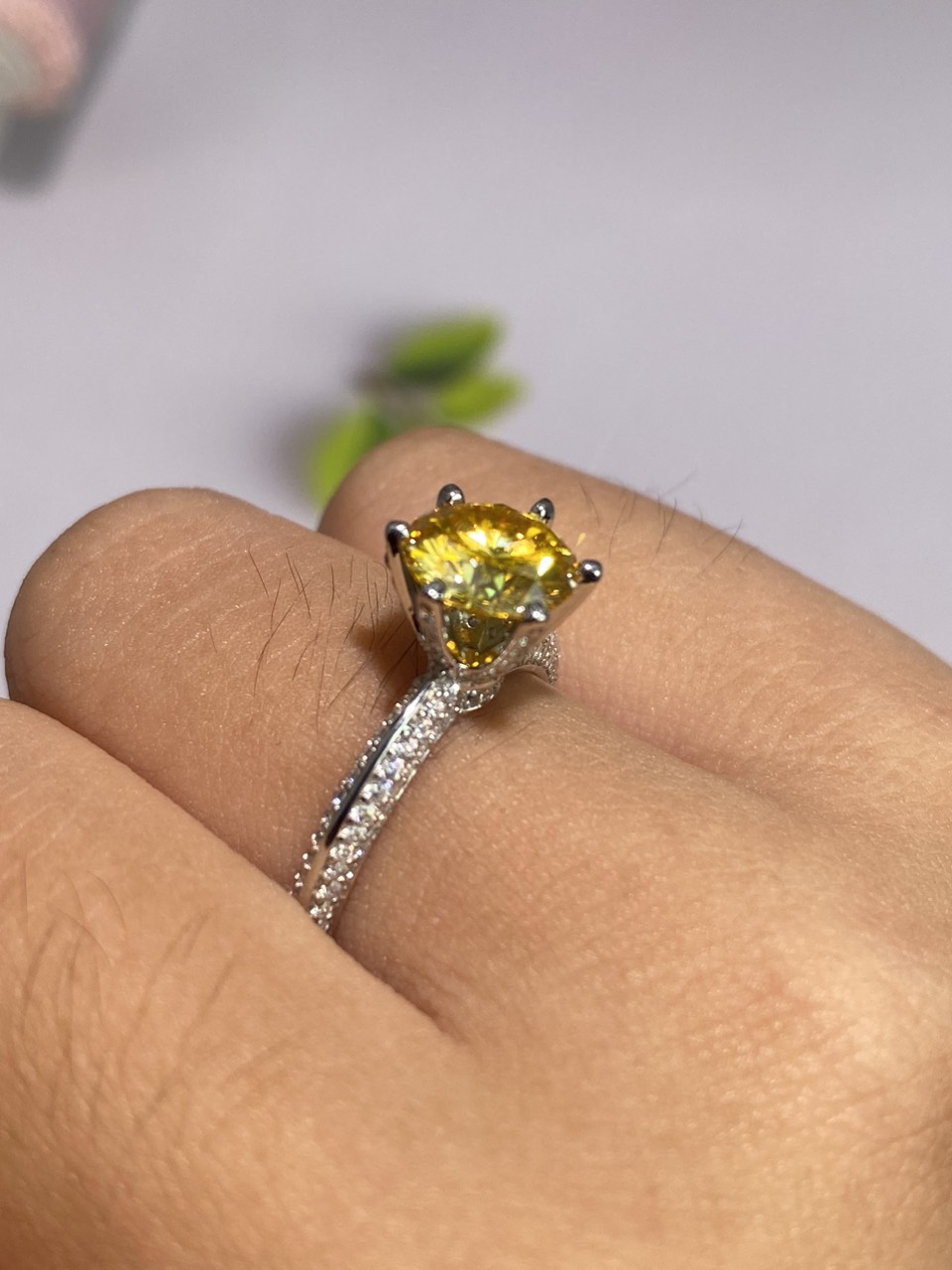 Phụ kiện đeo ngón tay Bạc 925 xi Kim viên chủ Kim Cương nhân tạo Moissanite Vàng hạt 1.5carat - R15.13