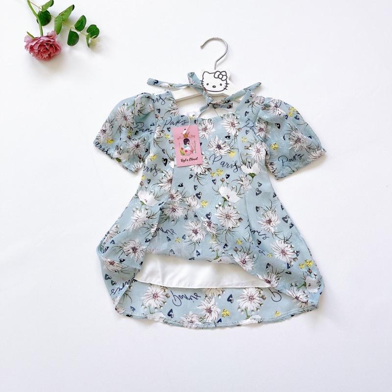 Váy Mẹ - Bé Tơ Lụa Hoa Xanh Bé Gái 4 Đến 28kg, Đầm Bé Gái Chất Tơ Lụa Nổi 2 Lớp