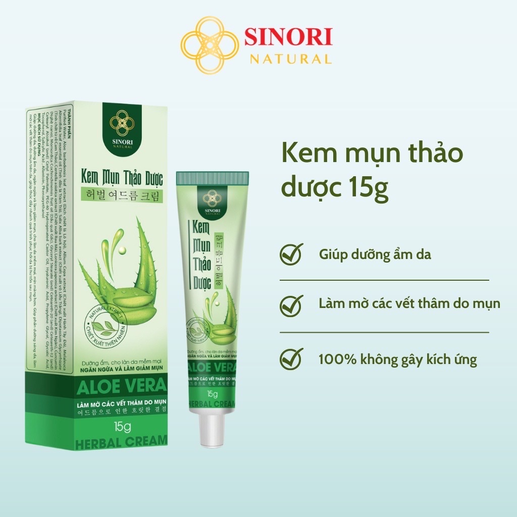 Kem Trị mụn thảo dược Sinori Giảm thâm mụn làm mờ sẹo, tẩy tế bào chết 15g