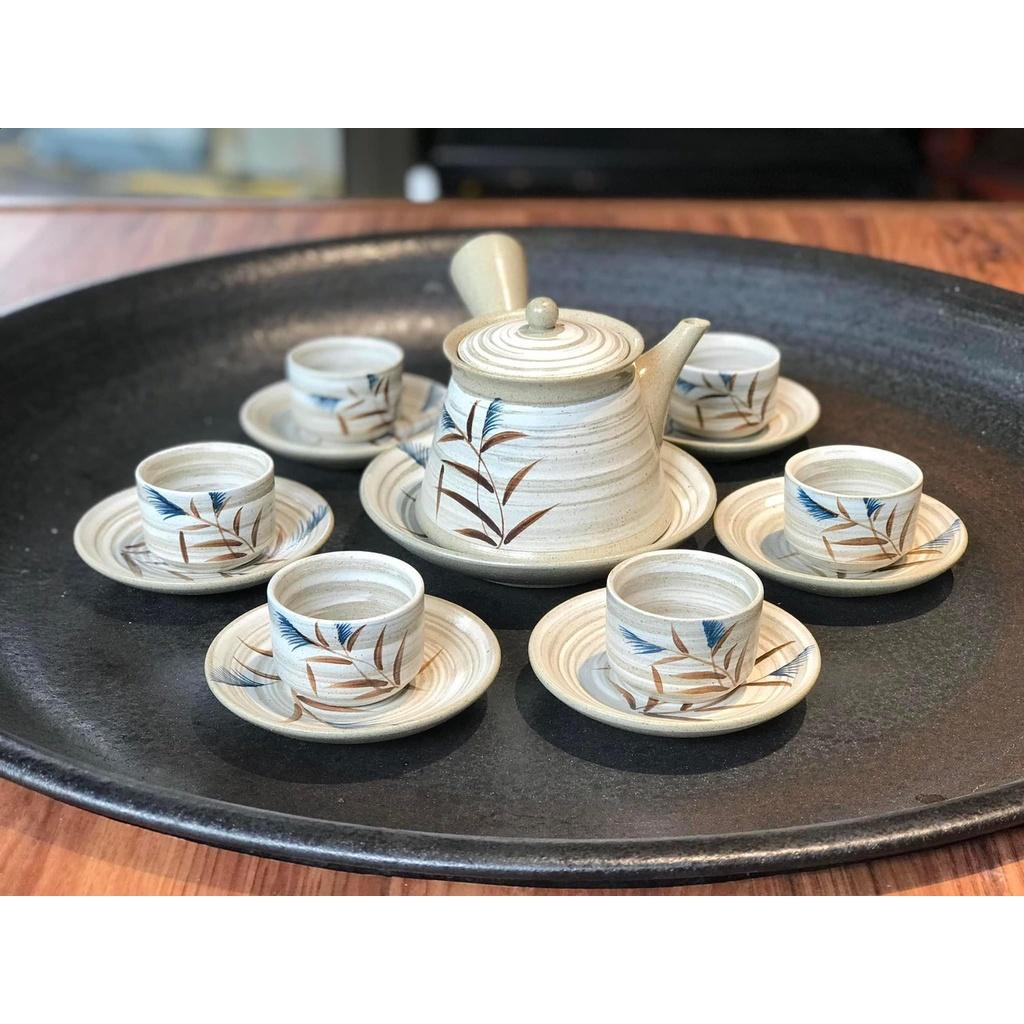 Bộ ấm trà hồng sa quai ngang họa tiết hương lúa mới