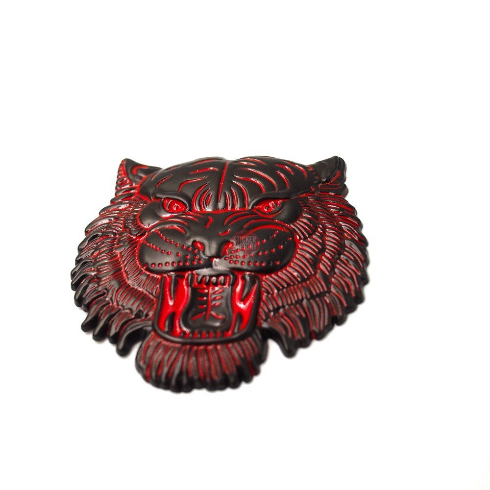 Tiger head đen đỏ - Sticker hình dán metal kim loại 3D