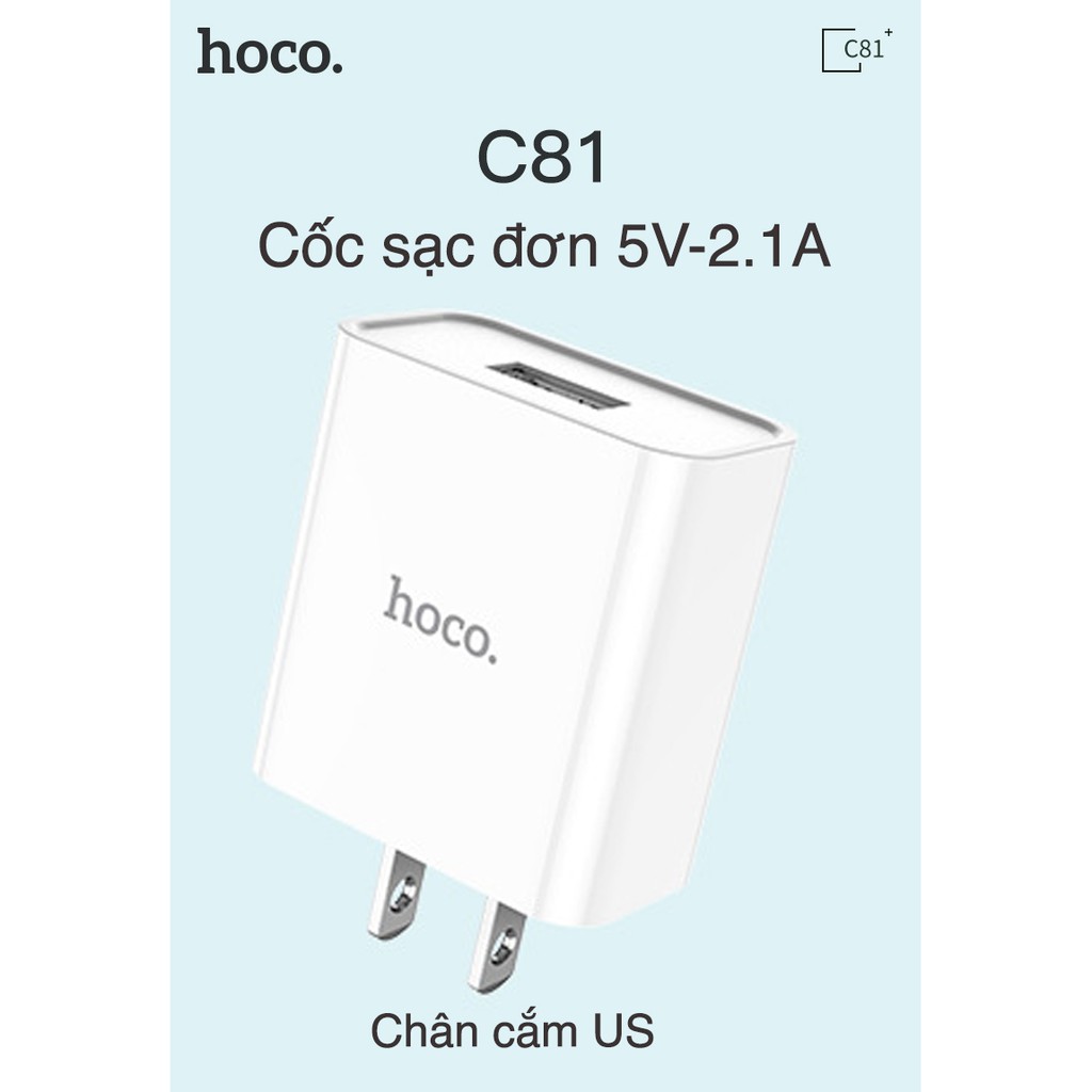 Củ Sạc Dành Cho Hoco C81, Sạc Nhanh 2.1A ,1 Cổng Sạc USB, Chất Liệu PVC An Toàn, Tương Thích Với Các Thiết Bị Kỹ Thuật Số - Hàng Chính Hãng