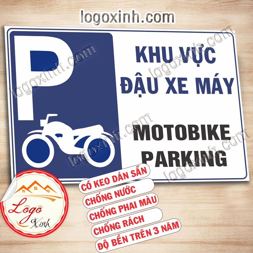 LOGO STICKER TEM DÁN BIỂN THÔNG BÁO KHU VỰC ĐỖ XE MÁY, ĐẬU XE MÁY - MOTOBIKE PARKING AREA