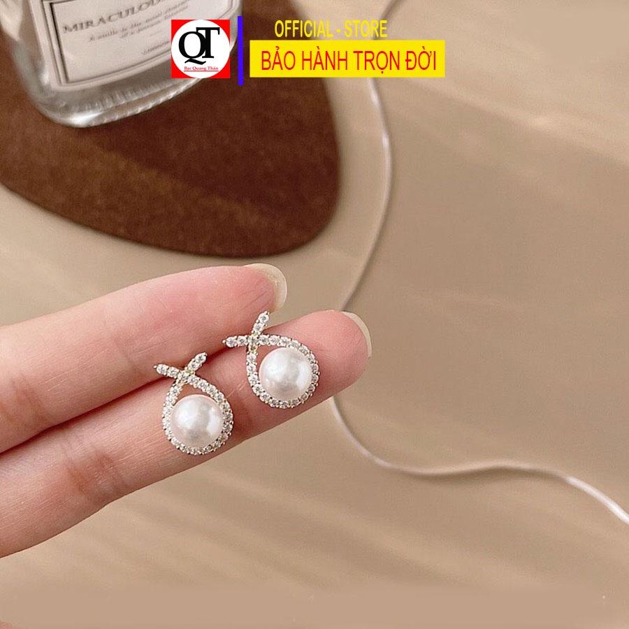 Bông tai nụ size 6ly chất liệu bạc ta gắn đá cobic cao cấp chốt đeo sát tai Bạc Quang Thản - QTBT110