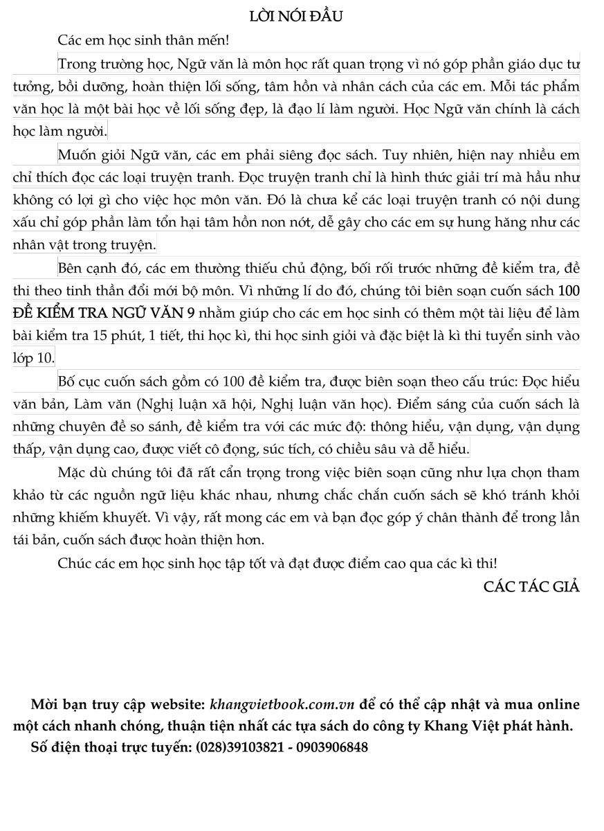 100 Đề Kiểm Tra Ngữ Văn 9 - KV