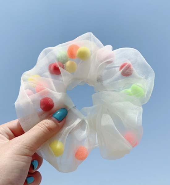 COMBO 5 DÂY CỘT TÓC VOAN CÓ HẠT VẢI POM POM
