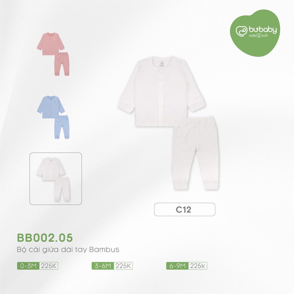 Bộ dài tay cài giữa sợi tre bambus BU cho bé 0m - 9m
