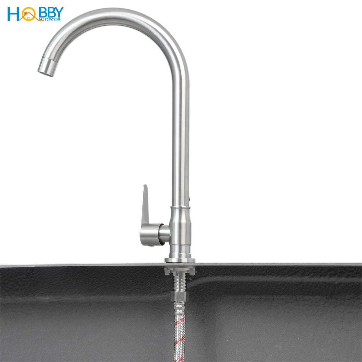 Vòi rửa chén bát lạnh gắn chậu inox 304 xoay tròn Hobby home decor RL1